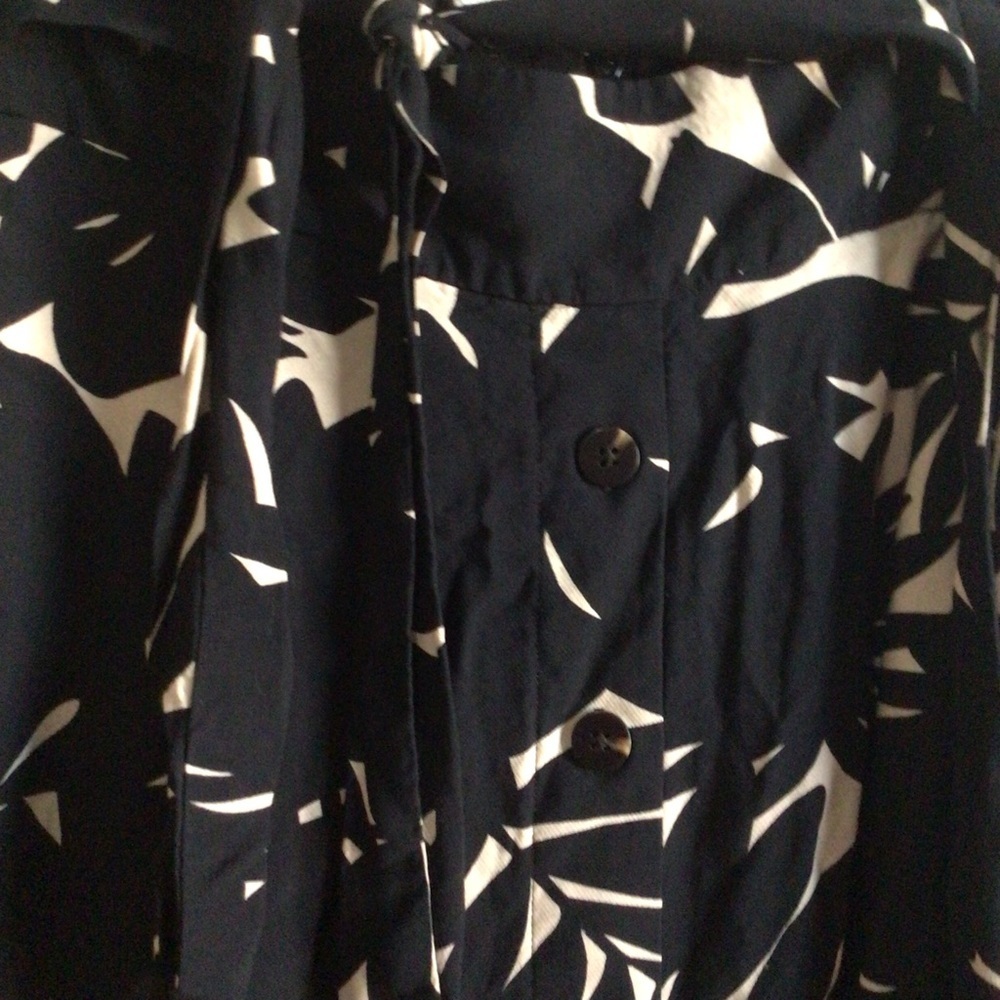Ann Taylor Tie Waist Black Cream Palm Tree Tropical Classic A-line Midi Skirt 6T - Picture 7 of 12